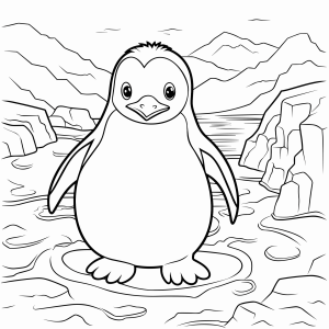 Pinguim nas montanhas geladas para colorir