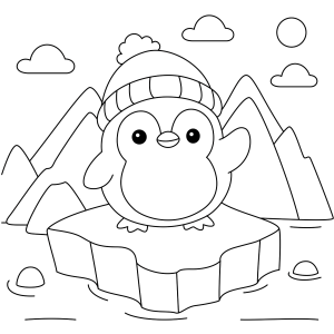 Pinguim no iceberg com montanhas para colorir