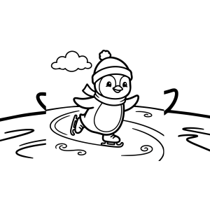 Pinguim patinando no lago congelado para colorir