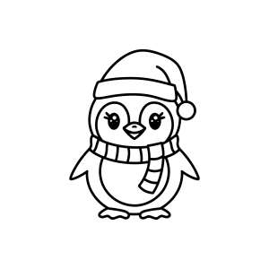 Pinguim pequeno de gorro de Papai Noel para colorir