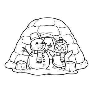 Pinguins no iglu para colorir