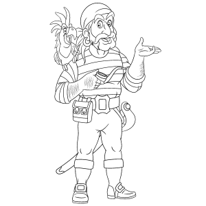 Pirata com papagaio e espada apontando para colorir