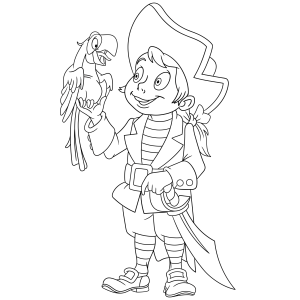 Pirata com papagaio no ombro para colorir