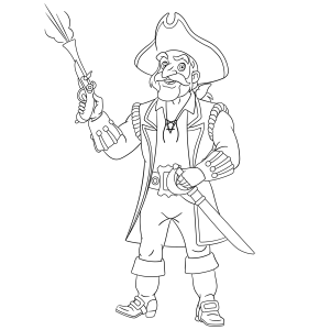 Pirata de capa com espada erguida para colorir