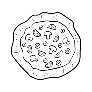 Pizza de cogumelos e azeitonas para colorir