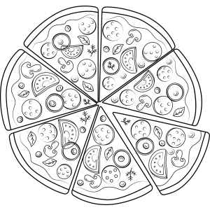 Pizza de vegetais cortada em fatias para colorir