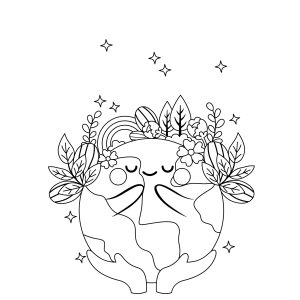 Planeta Terra feliz com plantas na cabeça para colorir