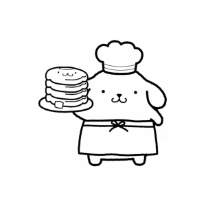 Pompompurin chef com torre de panquecas para colorir