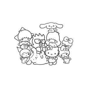 Pompompurin com a turma Sanrio para colorir