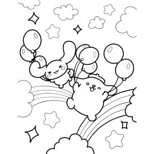 Pompompurin com balões no arco-íris para colorir