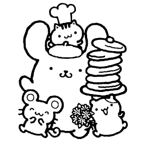 Pompompurin com torre de panquecas para colorir