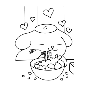 Pompompurin comendo pudim com colher para colorir