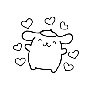 Pompompurin dançando com corações para colorir