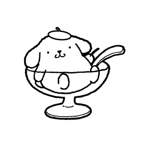 Pompompurin dentro da taça de sorvete para colorir