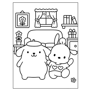 Pompompurin e amigos no quarto para colorir