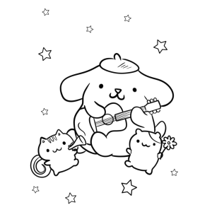 Pompompurin fazendo piquenique com os amigos para colorir