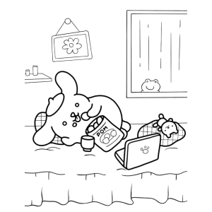 Pompompurin lendo na janela para colorir