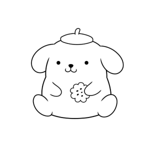 Pompompurin sentado com biscoito para colorir