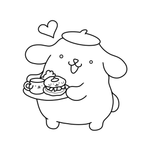 Pompompurin servindo cupcakes para colorir