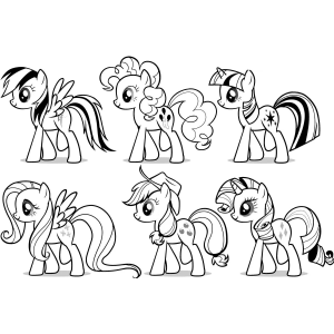 Pôneis de Equestria lado a lado para colorir