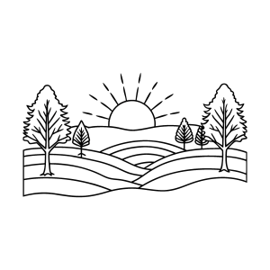 Pôr do sol sobre as colinas e os campos para colorir