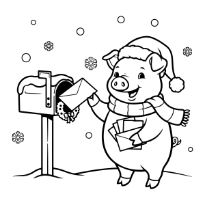 Porquinho enviando sua cartinha para o Papai Noel para colorir