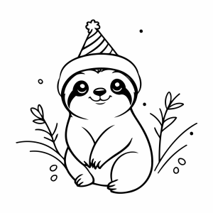Preguiça com chapéu de festa para colorir