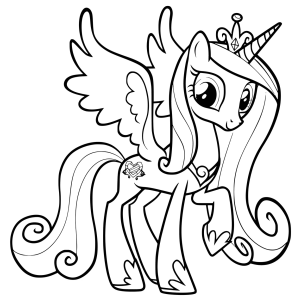 Princesa Cadance com a coroa e as asas abertas para colorir