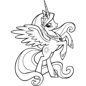 Princesa Celestia empinando com as asas abertas para colorir