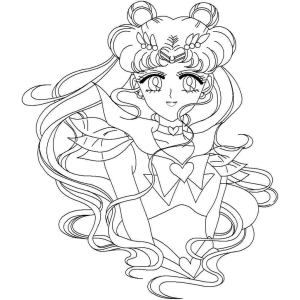 Princesa Serenity com seus longos cabelos para colorir