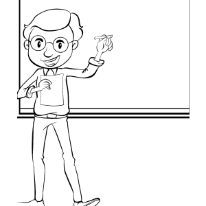 Professor explicando no quadro para colorir