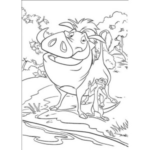 Pumba e Timão na floresta para colorir