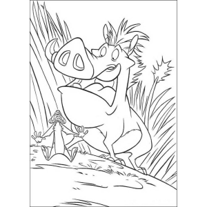 Pumba sorrindo entre as plantas para colorir