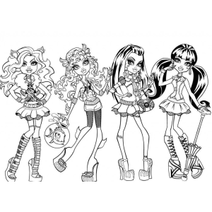 Quarteto de amigas da Monster High para colorir