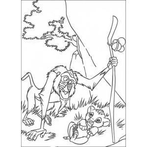 Rafiki com seu cajado e Simba para colorir