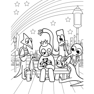 Rainbow Friends na cidade à noite para colorir
