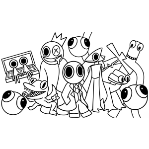 Rainbow Friends segurando a bandeira para colorir