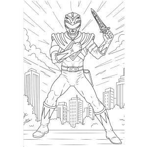 Ranger Branco com a espada na cidade para colorir
