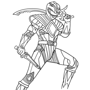 Ranger saltando com a espada em punho para colorir