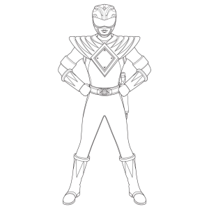 Ranger Verde de pé em pose heroica para colorir