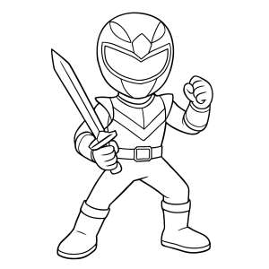 Ranger Vermelho mirim com a espada para colorir