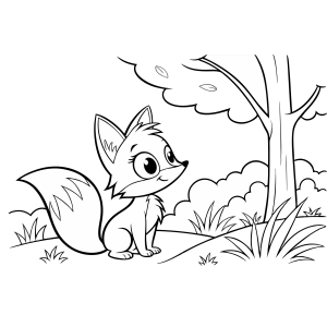Raposa ao lado da árvore no vento para colorir