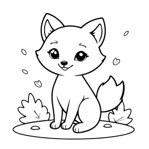 Raposa brincando com folhinhas para colorir