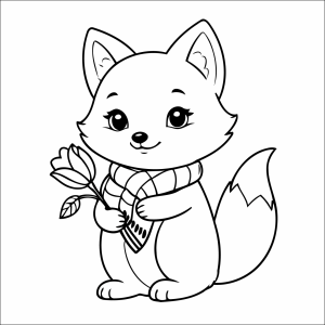 Raposa de cachecol segurando flores para colorir