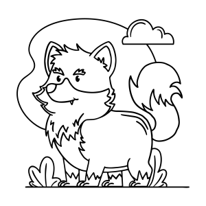Raposa na floresta com rabo peludo para colorir
