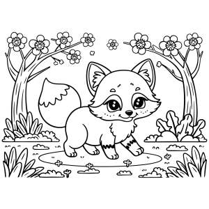 Raposa no campo de flores para colorir