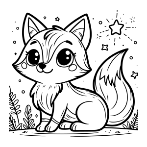 Raposinha de olhos grandes com estrelas para colorir