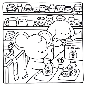 Ratinho cozinhando com panelinhas para colorir