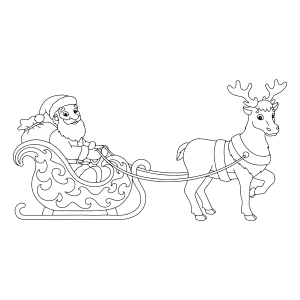 Rena puxando o trenó com Papai Noel sentado para colorir