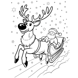 Rena puxando o trenó do Papai Noel na neve para colorir